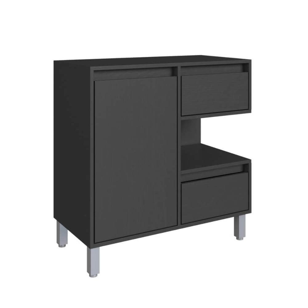 Gabinete de Banheiro 80cm Paula Grafite com 2 Gavetas Porta E Nicho Sem Cuba