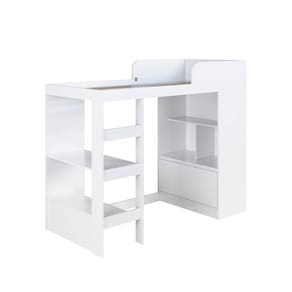 Cama Alta Multifuncional Solteiro Branco com Estante e Escri