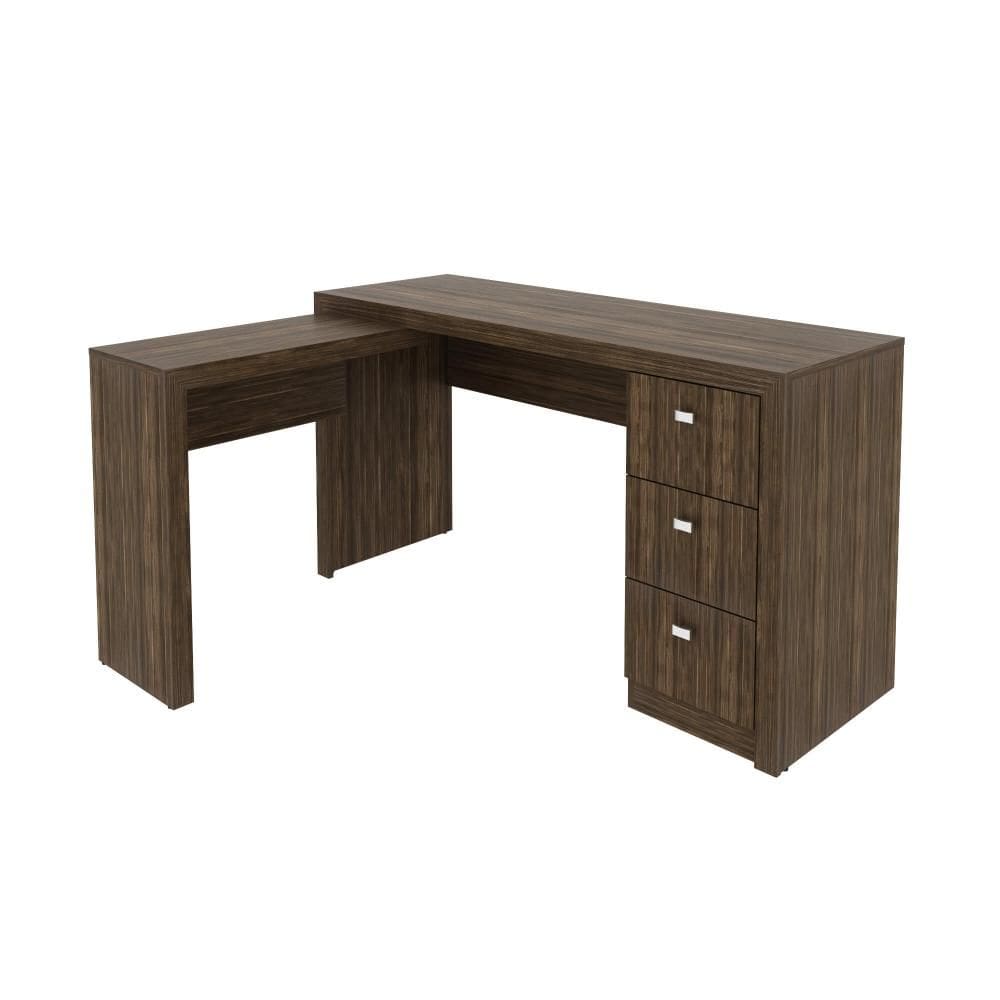 Mesa para Escritório com Mesa de Apoio e 3 Gavetas ME4101 Nogal Tecnomobili