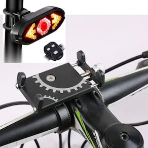 Suporte De Alumínio Universal Para Celular Bike  + Lanterna Traseira Bike Com Seta E Controle Remoto