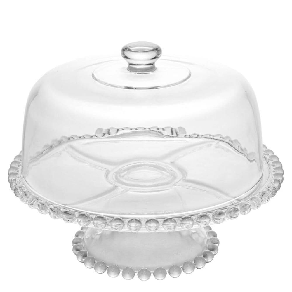Boleira com Pé e Cúpula Cristal Pearl Wolff 31x25cm Prato para Bolos Doces