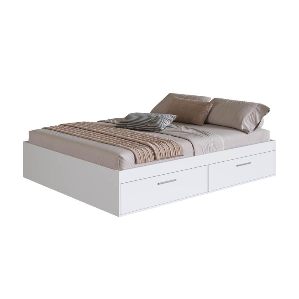 Cama de Casal Branca com 4 Portas Basculantes Organizadoras