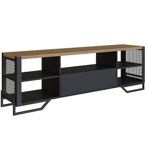 Rack Para Sala Telado 5 Nichos 183x40x57cm MDP Aço Preto Industrial Placa e Ponto