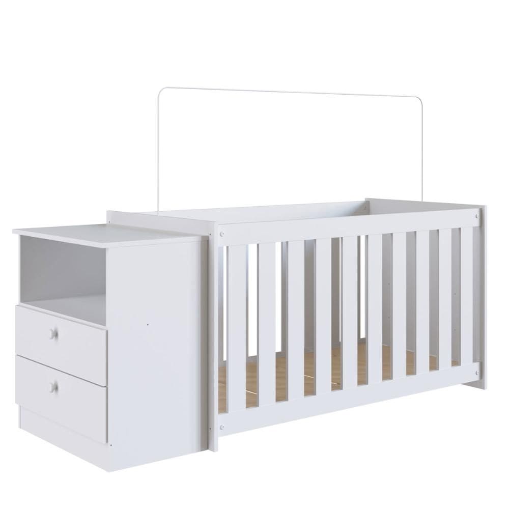 Berço com Cômoda Branco Linha Aconchego Completa Móveis