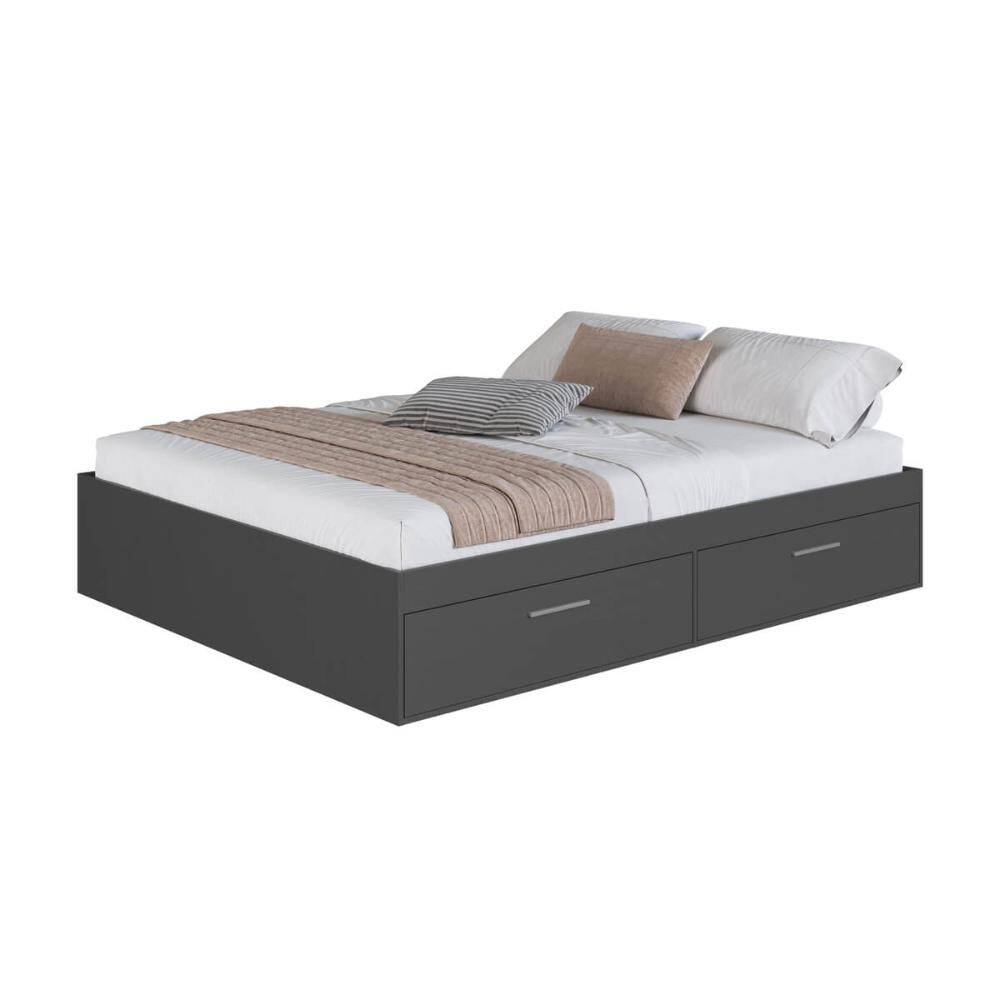 Cama de Casal Queen Grafite com 4 Portas Basculantes Organiz
