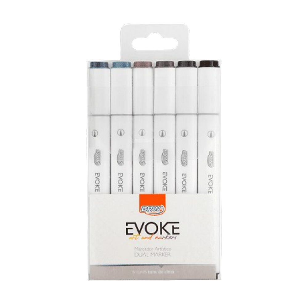 Marcador artístico Evoke Dual Marker 6 cores Tons de Cinza