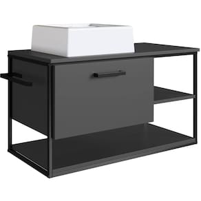 Gabinete Para Banheiro com Cuba Gaveta Suspenso 80cm Grafite Industrial Placa e Ponto