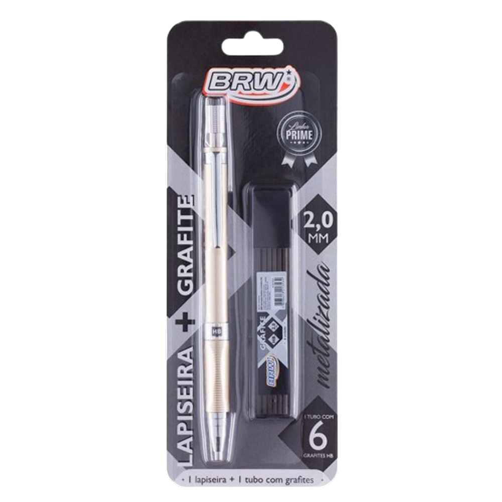 Lapiseira Metalizada 2.0mm Cor Dourada com grafite HB BRW