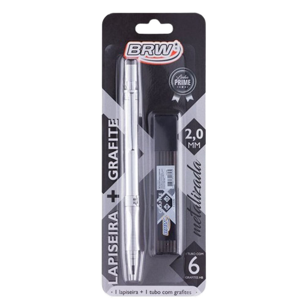 Lapiseira Metalizada 2.0mm Cor Prata com grafite HB BRW