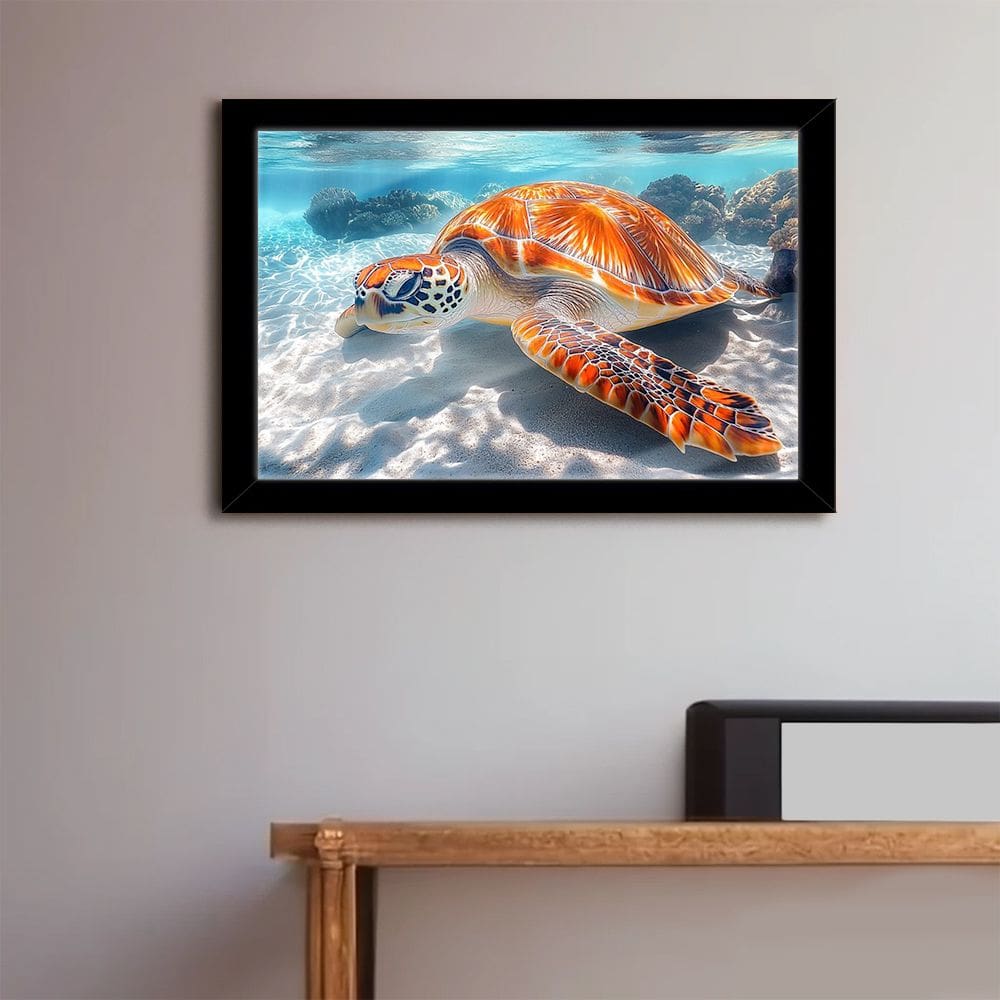 Quadro Decorativo Tartaruga Marinha + Vidro 33x25 Escritório