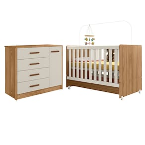 Conjunto Bebê Berço Encanto e Cômoda Pérola sem Colchão Nature Off White - Peternella