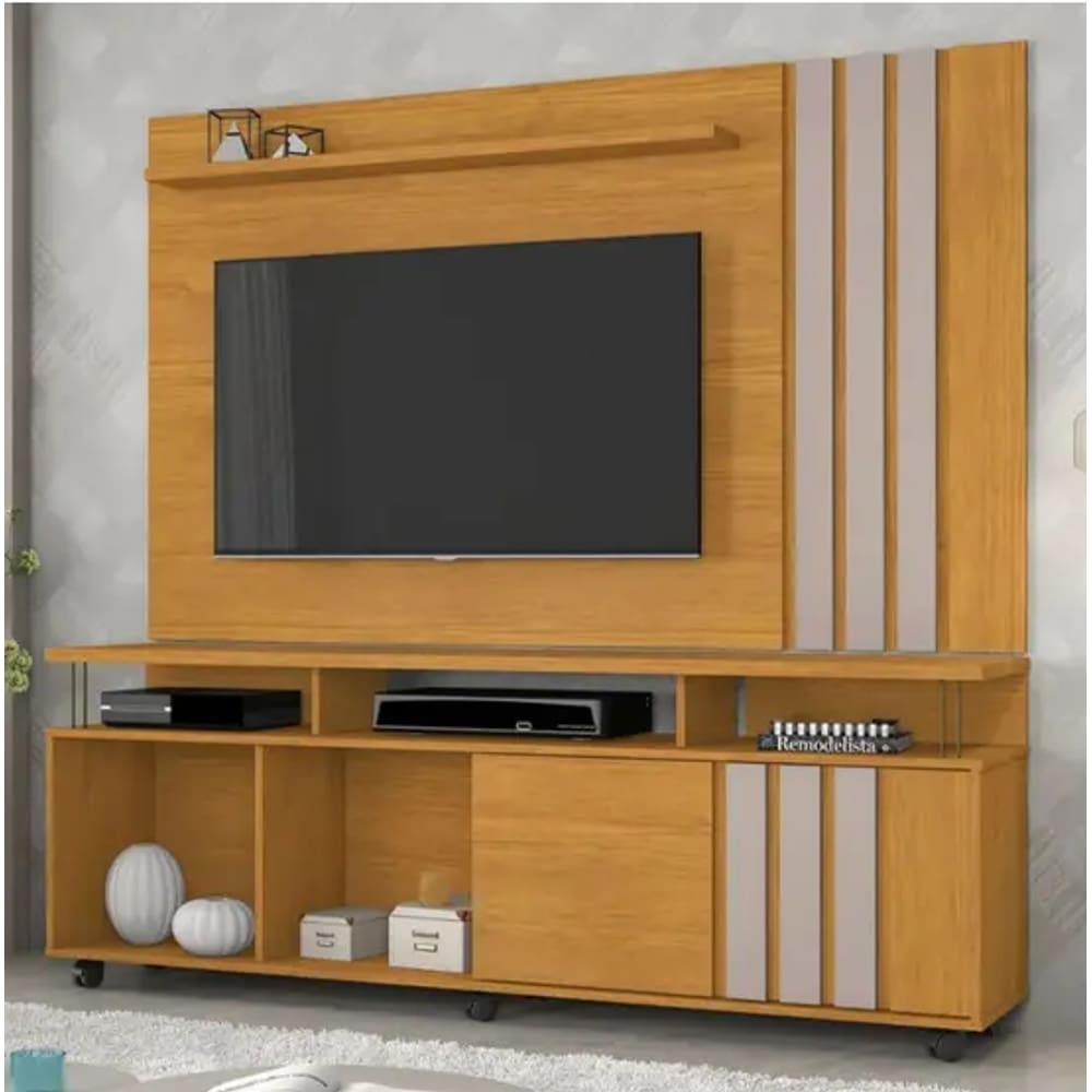 Rack e Painel Atraente Tv 70&quot; JCM Movelaria - Cinamomo/Off