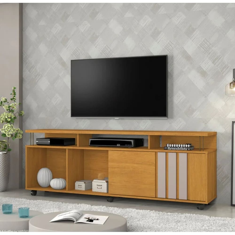 Rack Atraente Para Tv 70&quot; JCM Movelaria - Cinamomo/Off