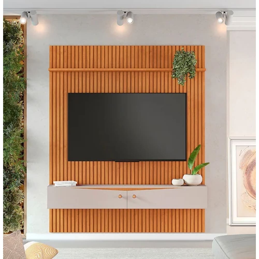 Painel Riso Ripado 2,18x1,82cm Com Nicho JCM Cinamomo/Off