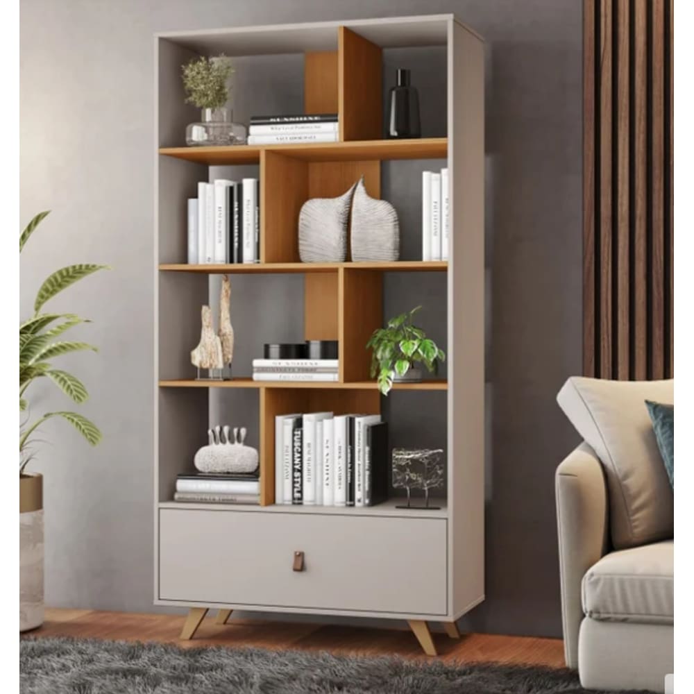 Livreiro Giga 1 Gaveta JCM Movelaria - Off/Cinamomo