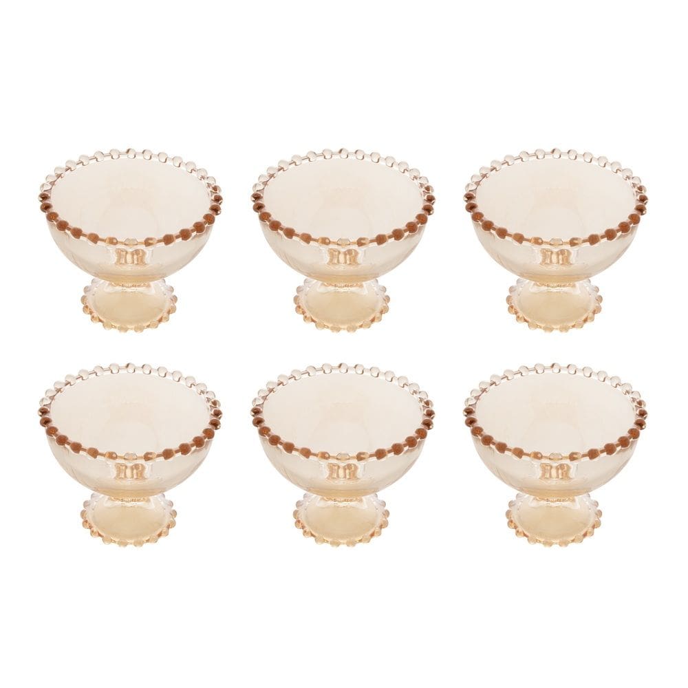 Cj 6 Taças de Cristal P/Sobremesa Pearl Bolinha Âmbar 200ml Wolff