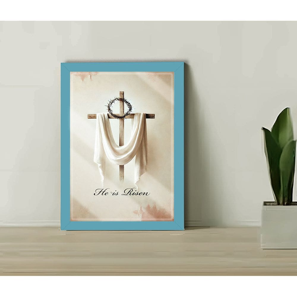 Quadro Decorativo Ele Ressucitou + Vidro 33x25 Sala Quarto