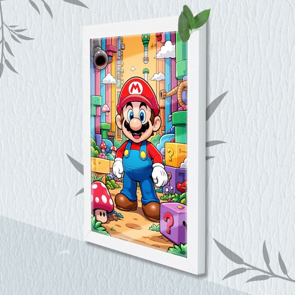 Quadro Decorativo Infantil Mario + Vidro 33x25 Sala Quarto