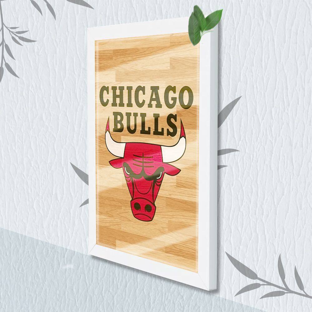 Quadro Decorativo Chicago Bulls Madeiro + Vidro 33x25 Sala