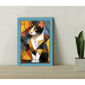 Quadro Decorativo Gato Abstrato + Vidro 33x25 Sala Quarto