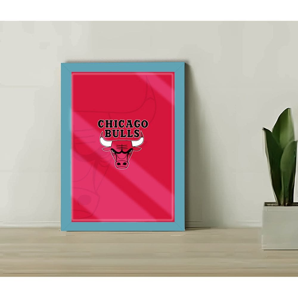 Quadro Decorativo Chicago Bulls Red + Vidro 33x25 Escrtório