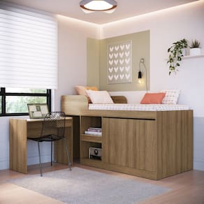 Cama Infantil Alta Multifuncional com Escrivaninha 2 Porta 1 Gaveta Jamaica Art in Móveis
