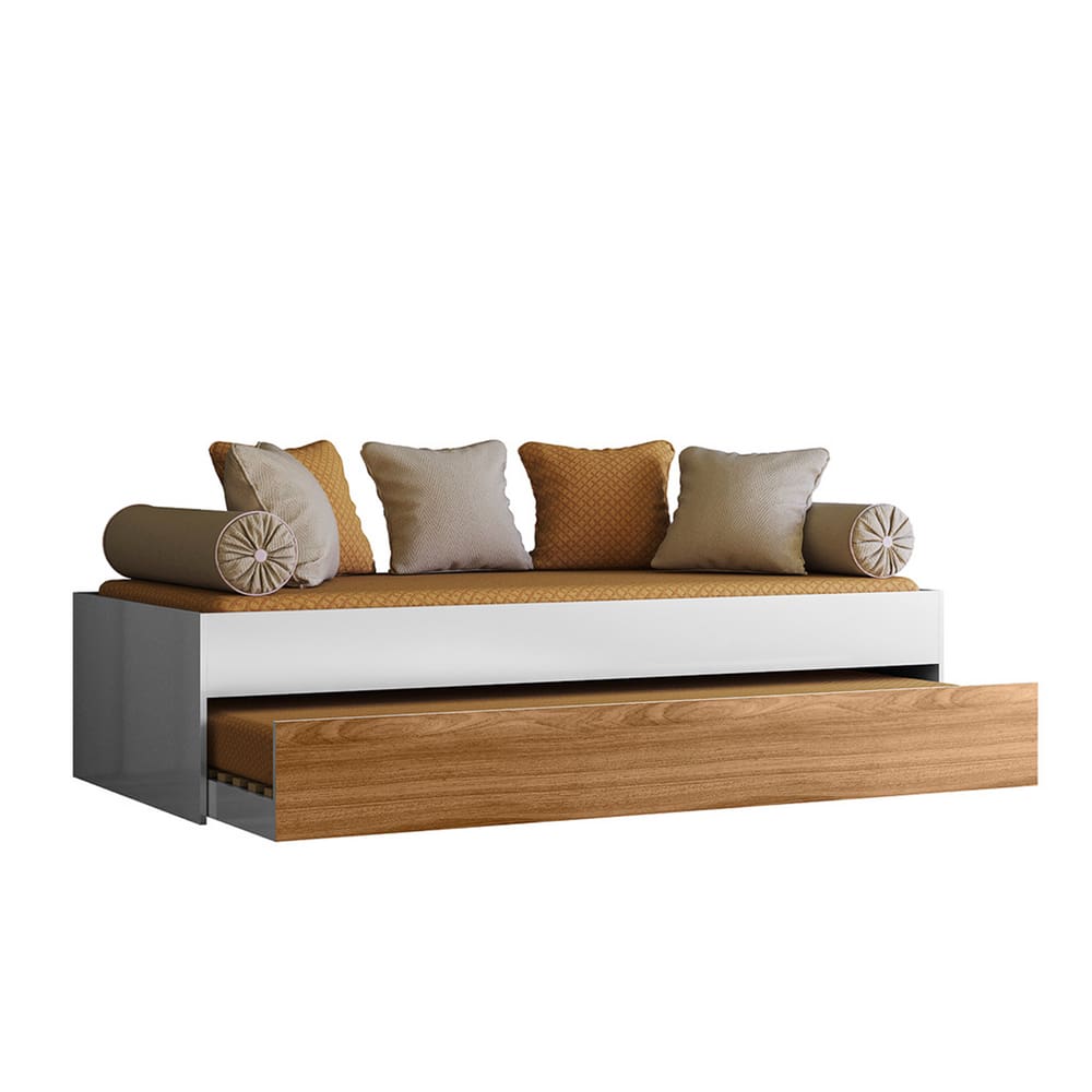 Bicama Ônix com Cama Auxiliar Nature com Branco Estrutura Resistente com Rodízios - Peternella