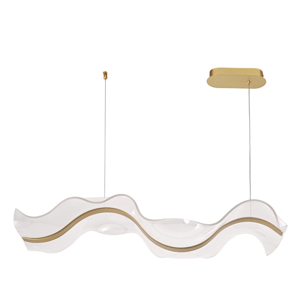 Pendente Sinuous Linear Ondulado Metal Dourado Vidro Transp