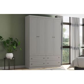 Guarda Roupa Solteiro 4 Portas e 4 Gavetas Americano Cinza - Henn