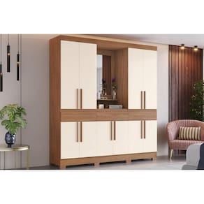 Guarda Roupa Casal 10 Portas e 3 Gavetas c/ 1 Espelho c/ Pés Briz B374 Nature/Off White - Henn
