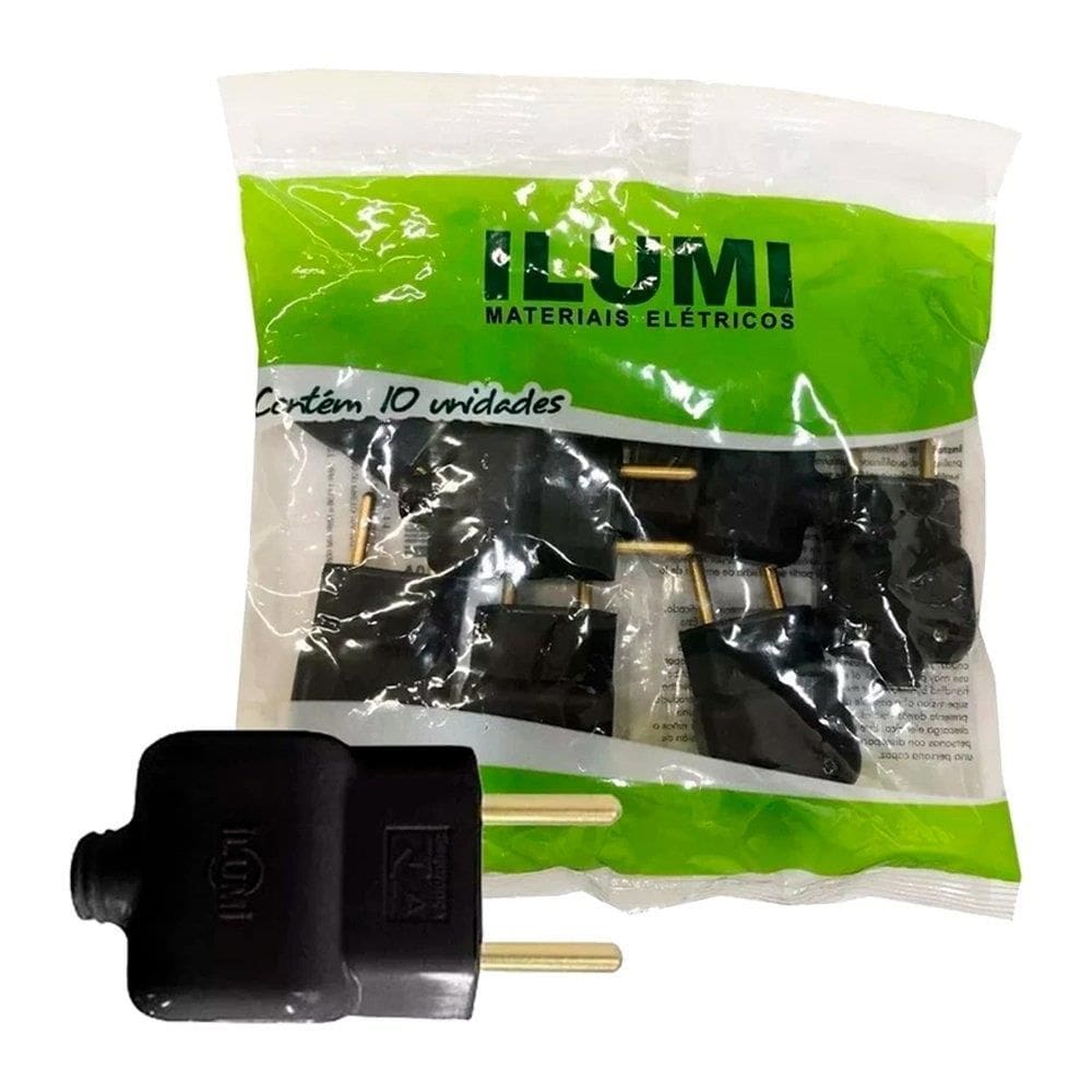 Pino Macho Ilumi 2P 20A 250V Preto - Embalagem com 10 Unidades