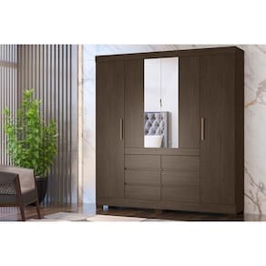 Guarda Roupa Casal 4 Portas (2 c/ Espelho) e 6 Gavetas Cadis Café Touch - Demóbile