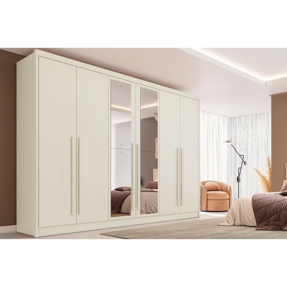 Guarda Roupa Casal 6 Portas (2 c/ Espelho) e 6 Gavetas Valencia Off White - Europa