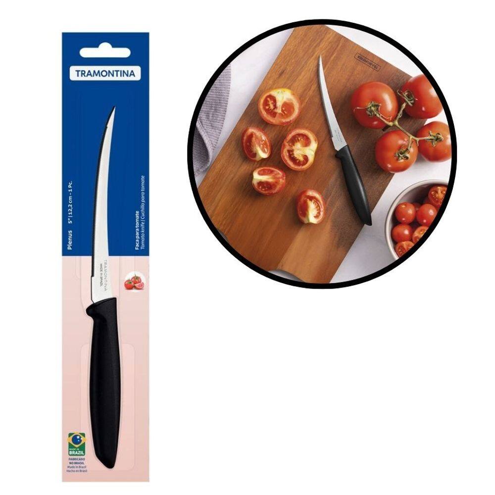 Faca para Tomate Tramontina Plenus Lâmina Inox Corte Perfeito Cabo Preto 5 pol