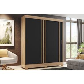 Guarda Roupa Casal 2 Portas de Correr e 2 Gavetas Briz B353 Flex Jequitiba/Jequitiba ou Preto - Henn