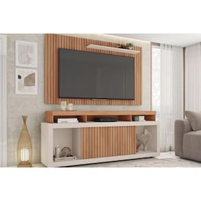 Rack Bancada c/ Painel p/ TV até 60 Pol New Oscar Rodízios 180x174cm Freijo/Off White - Caemmun