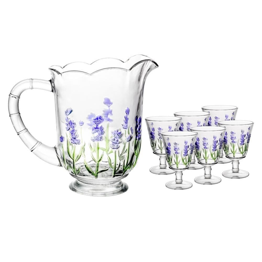 Kit 1 Jarra e 6 Taças de Cristal Hand Painting 1,5L/240ml