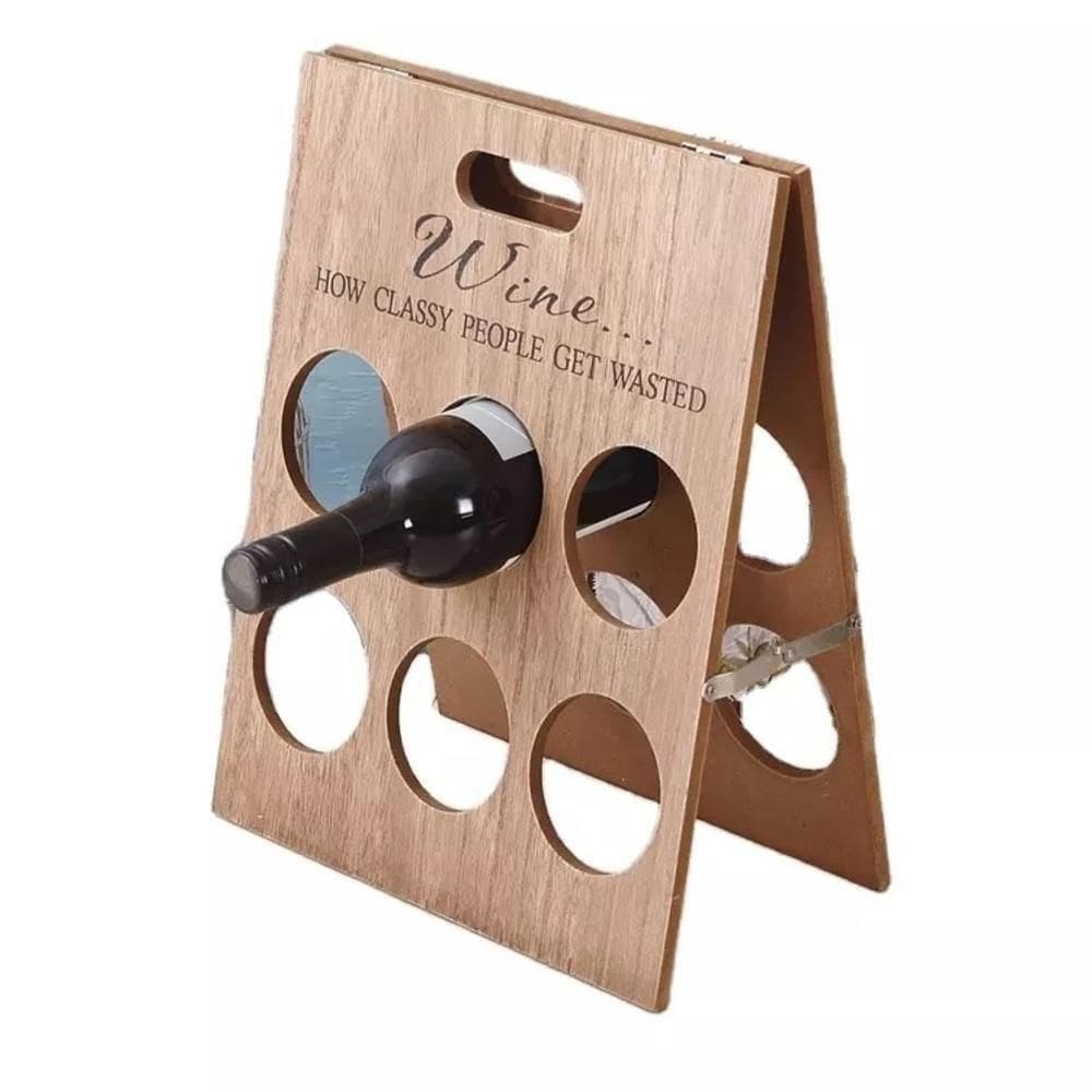 Suporte P/ Vinhos Em Madeira – Adega Retrátil Decorativa P/ 6 Garrafas, Mesa Ou Bancada Premium!