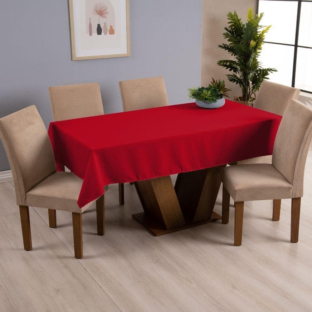 Toalha De Mesa Basic 1 Peça 3,00m X 1,40m 10 Lugares Tecido Oxford 100% Poliéster - Vermelho
