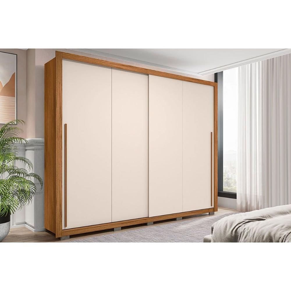 Guarda Roupa Casal 2 Portas de Correr e 4 Gavetas Praticus Freijo/Off White - Caemmun