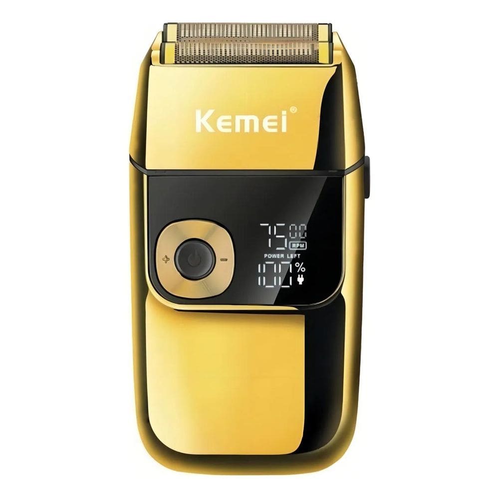 Barbeador Máquina Corpo de Metal Dourado Shaver Acabamento Prova da água Kemei KM-2028