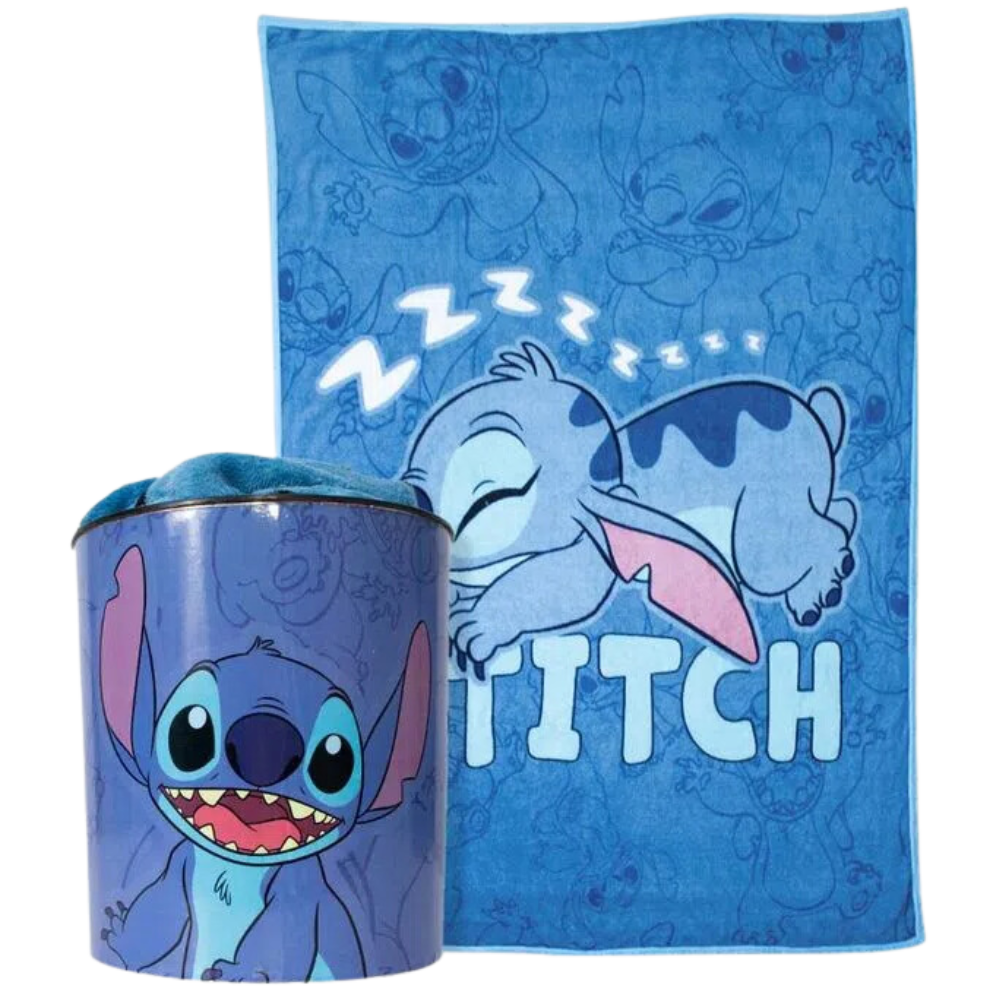 Kit Stitch Manta Felpuda Macia + Balde Pipoca Oficial Disney