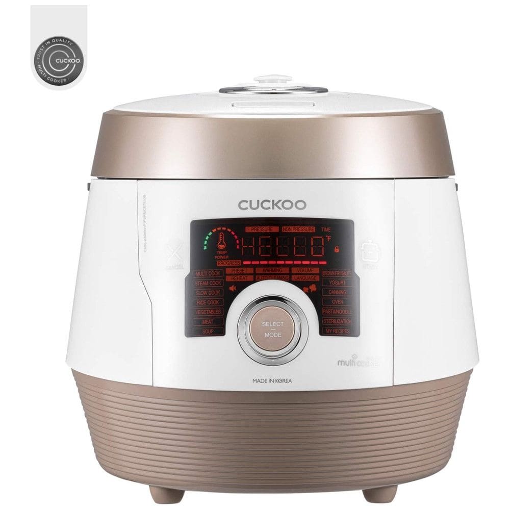 Panela de Pressão Elétrica CUCKOO 6QT 8 em 1 Branco/Dourado - Menu com 14 Opções, Cozimento Lento, Sous Vide, Mingau e Mais