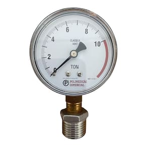 Manômetro Prensa Hidráulica 10 Ton 1/4 Npt +  Bucha 1/2 Npt