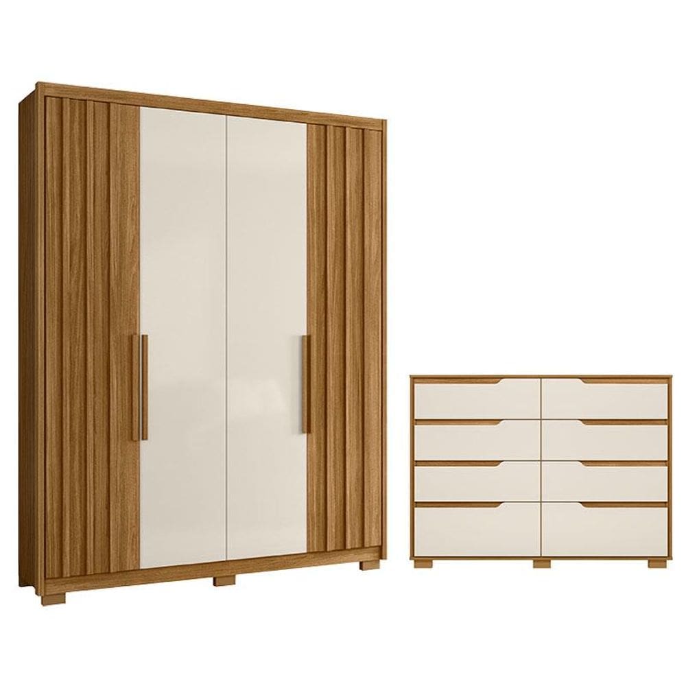 Guarda Roupa Solteiro Califórnia e Cômoda Georgia Freijó Off White - Moval