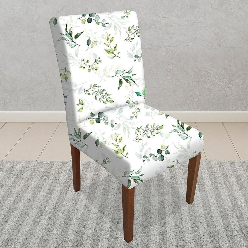 Capa Para Cadeira Portallar Estampa Digital Malha 93% Poliéster E 07% Elastano Green Leaves Branca