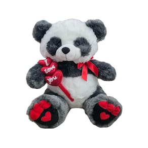 Pelucia Urso Panda Corações Fizzy Cor Cinza 40Cm Premium