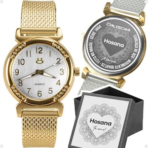 Relogio Feminino Inox Dourado Silicone Banhado Aço + Caixa