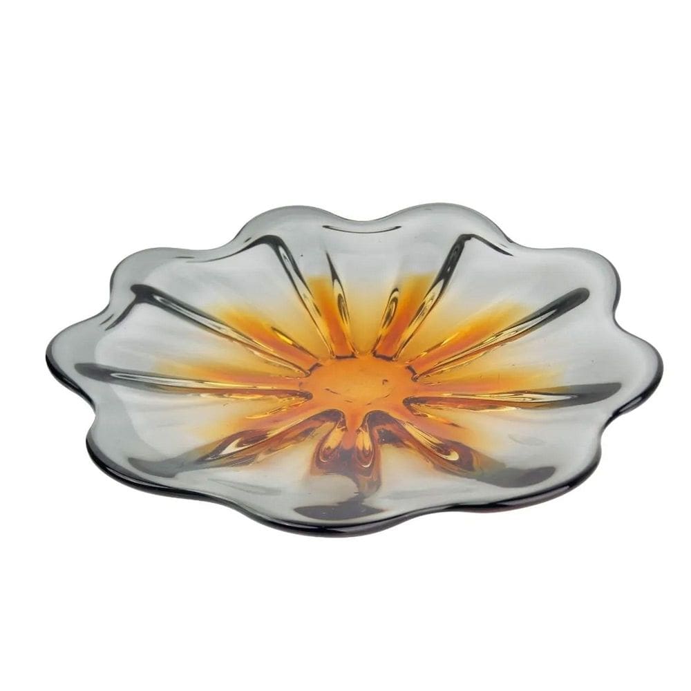 Centro De Mesa Em Cristal Murano 38X6Cm Cinza E Ambar