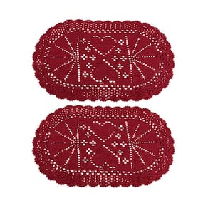 Kit 2 Tapete Crochê Oval Coração 85X50 Barbante Barbantextil